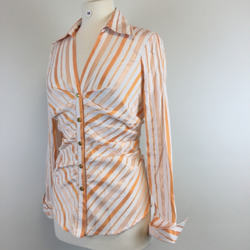 Cache Stripes Orange/White Shirt Size M (B-98) - Picture 2 of 4